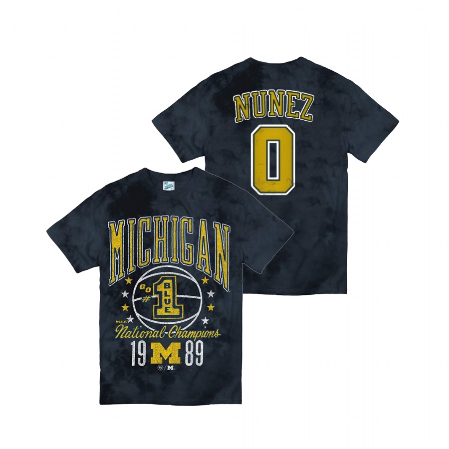Michigan Wolverines Men's NCAA Adrien Nunez #0 Navy Tie Dye Vintage Tubular Retro Tie-Dye College Basketball T-Shirt WAB8049MC